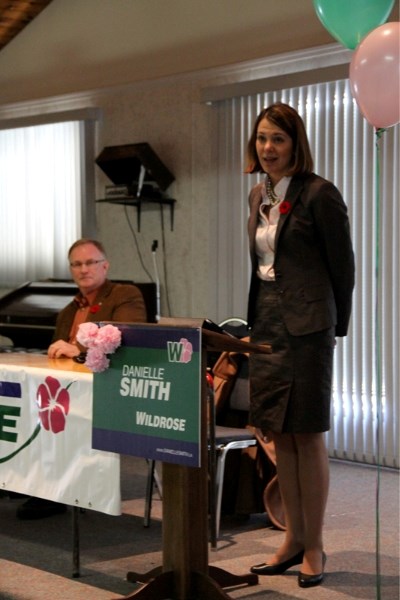 Wildrose Leader Danielle Smith addresses her audience at the West Country Centre in Sundre