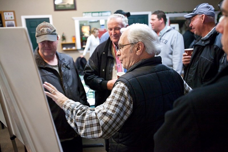 Herb Styles explains the Netook plan during last Monday&#8217;s information session at Olds golf course.