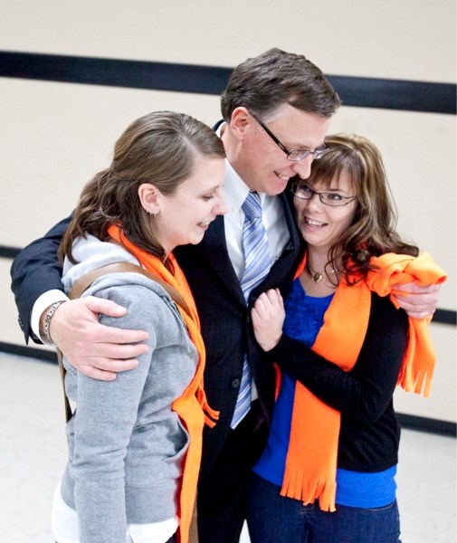 Darcy Davis with his daughters Crystal and Skyler after winning the PC nomination on Nov. 26.