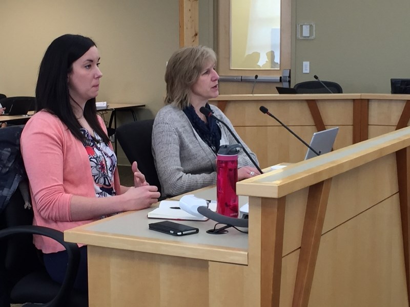 Lise Campbell and Donna Trottier speak with the agricultural service board members at the recent regularly scheduled meeting in council chambers.