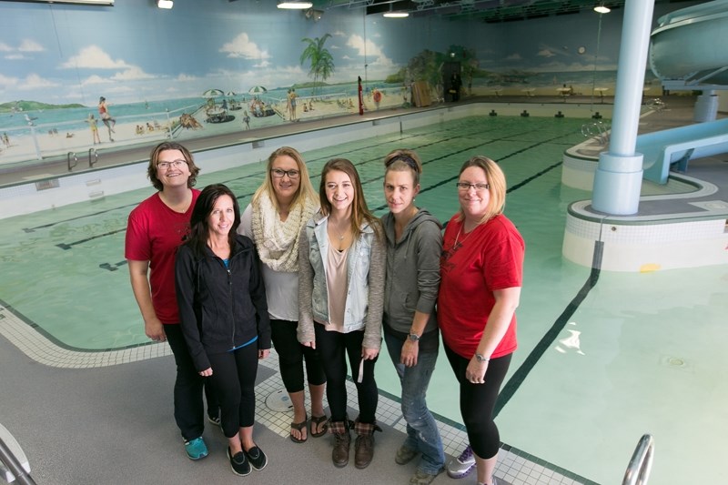From left to right, Shannon Baquie, Patti Campbell, Regan Trottier, Amanda Trottier, Tash and Vicki Godsall at the newly renovated Didsbury Aquatic Centre on Nov. 3.