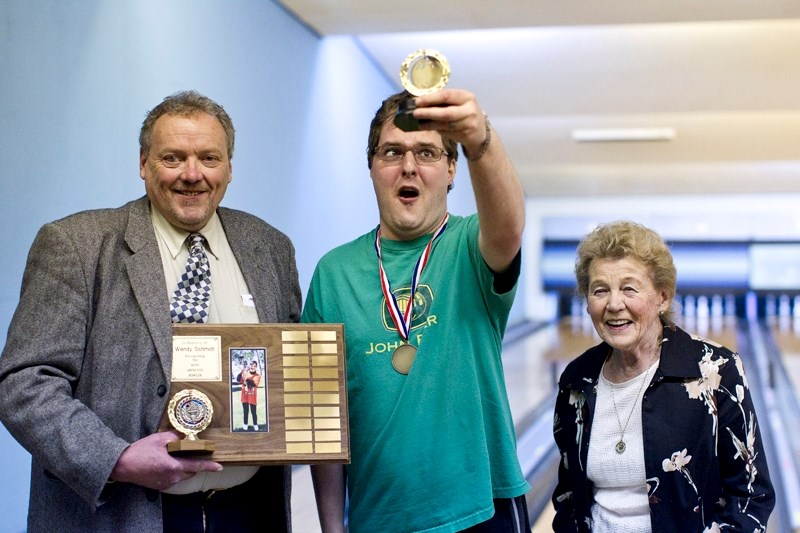 Innisfail Special Olympics member Jesse Crossman bowls at the Innisfail Bowling Lanes last Tuesday.