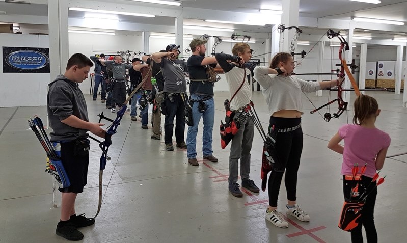Members of the Central Alberta Archers Association, seen here at a recent practice in Red Deer, will be competing in the Provincial Archery Championships in Innisfail April 8 
