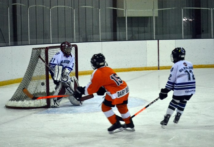 Innisfail DQ Flyers score against the Glenlake Hawks during a game at the annual Atom DQ Flyers tournament, held Dec. 12 and 13 at the Arena.