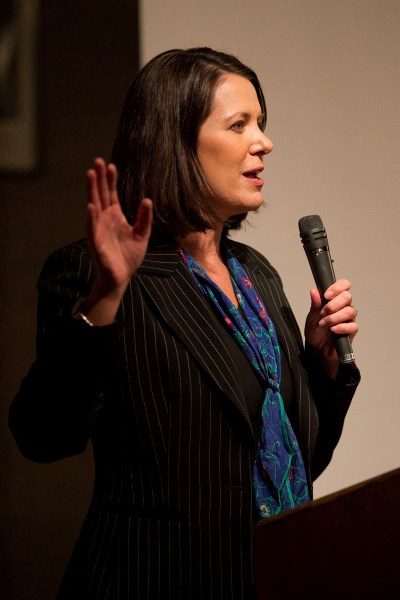 Danielle smith rallies the faithful during a Feb. 6 wine and cheese fundraiser at the Innisfail Legion.