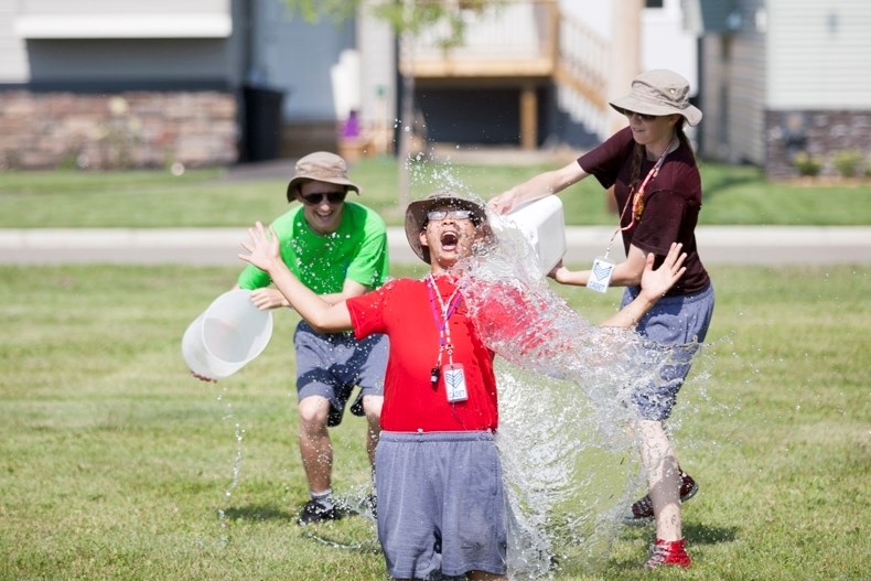 Flight staff members take part in a water fight at the Penhold Air Cadet Summer Training Centre just north of Penhold on July 18. The cadets are taking in the second to last