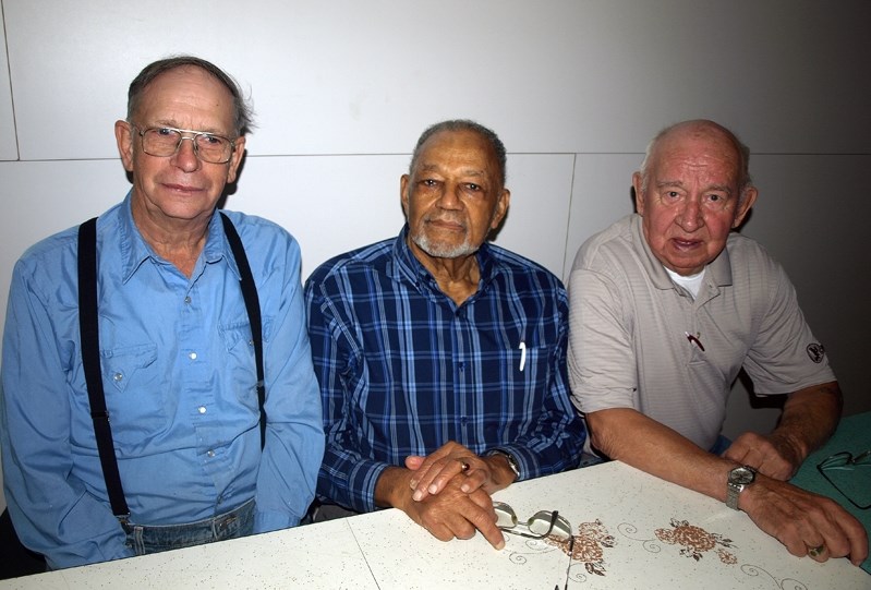 Innisfail Lions Club members, left to right, Marvin Latimer, Ted Webster and Arie Gouw. The trio are helping to organize the club &#8216;s 75th anniversary celebration at the 