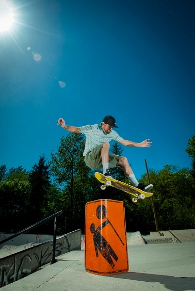 Spectrum Skateparks president Jim Barnum demonstrates his passion for skateboarding.