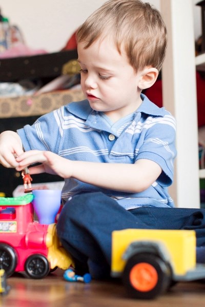 On good days Tristan Laidlaw is highly active and loves to play with his toys.