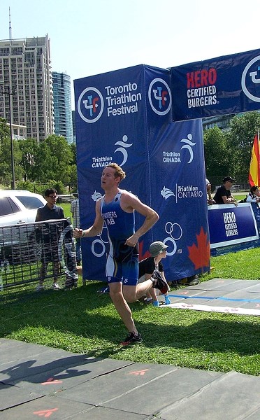 Innisfail student Devin Chambers prepares to start his Toronto Triathlon run last year. The 17-year-old plans a full summer of training for competitions in Penticton, B.C.