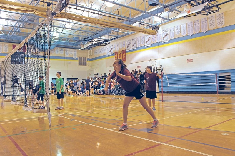 Grade 7 Innisfail Middle School students Katilin Bowe (left) and Brett fox compete in the Central Western Alberta Junior High Athletic Association playoffs at Ecole Camile J
