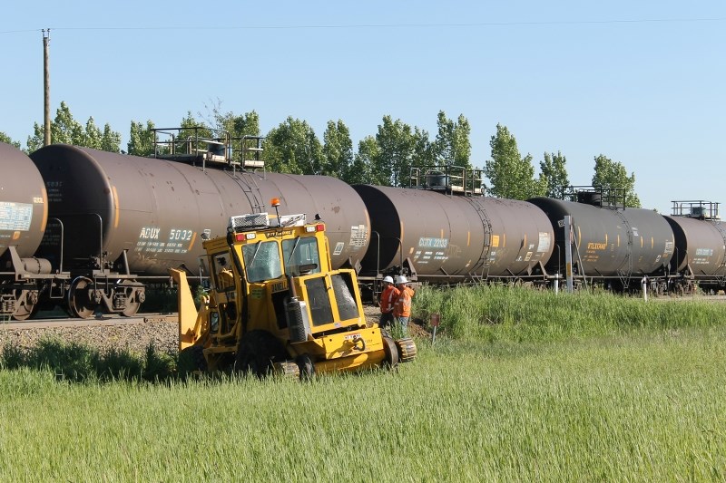 The oncoming CP train hit the driver&#8217;s side of the heavy-duty construction vehicle, buckling the metal and sending the driver to hospital via STARS air ambulance.