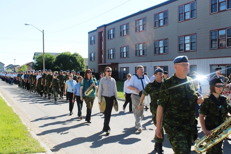 Staff cadets and officers march towards the opening flag ceremony at the 48th Annual Penhold Air Cadet Summer Training Centre on July 4.