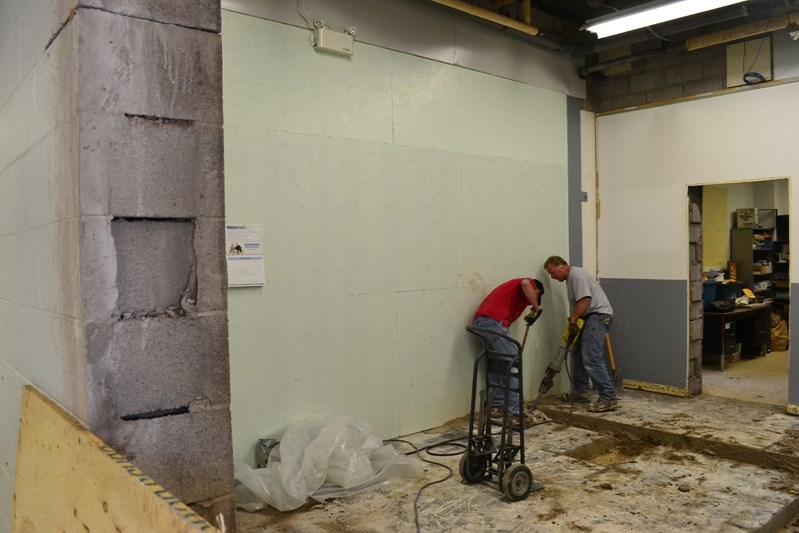 Construction workers start work on the new washrooms at the Innisfail Seniors Drop In Centre.