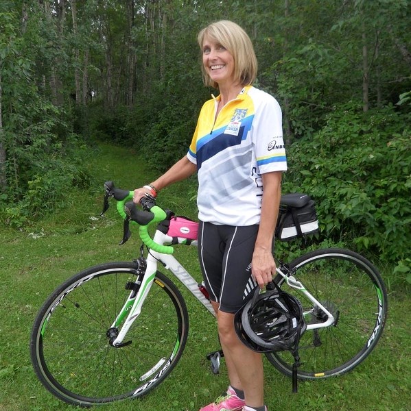 Arleen Frank, widow of Jeff Frank who passed away last December of cancer, during a Ride to Conquer Cancer.