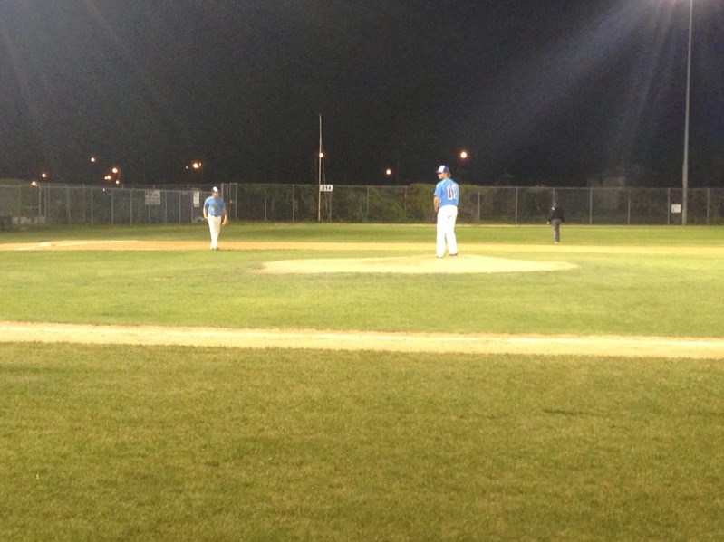 The Innisfail Merchants playing under the lights in Winnipeg during Western Canadian Baseball action the weekend of Aug. 10.