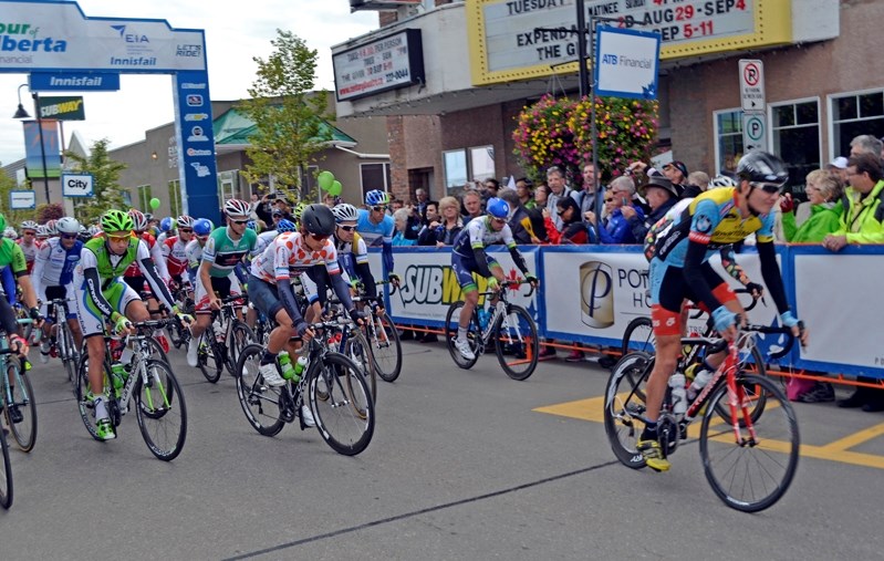 Almost 120 professional cyclists from across the world take off at the start line in downtown Innisfail at noon today (Sept. 4) for their Stage 2 145-kilometre journey to Red 