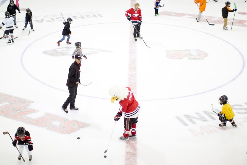 Easton stick handles on the ice with nearly 100 Innisfail and area youth on Sept. 17.