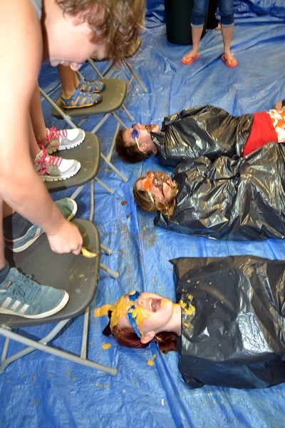 Children play the messy but fun game of Pudding Drop at the Innisfail Alliance Church&#8217;s annual carnival to kick off its seasonal kids&#8217; programs.