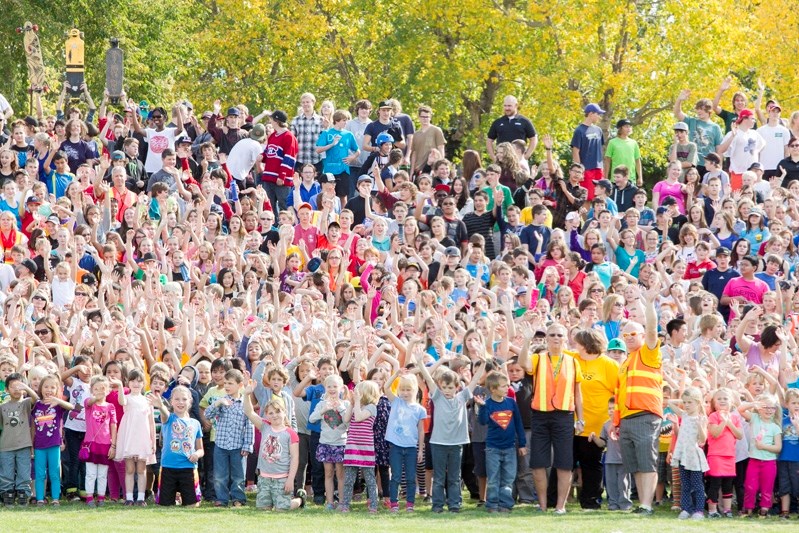 Innisfail students line up in preparation for the Terry Fox Run on Sept. 25.