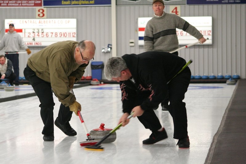 Innisfail-area curlers sweep during last year&#8217;s men&#8217;s open bonspiel held at the Innisfail Curling Club.