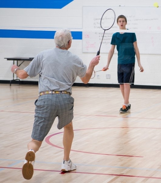 Recreational players are seen here participating in the drop-in badminton session, held at Innisfail High School last fall. Drop-in badminton starts up again on Jan. 12