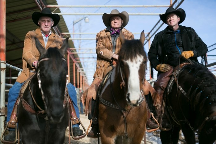Local cowboys made a big difference during the filming of The Revenant last year in the Canadian Rockies. From left, Bob Leggette, Ivan Daines and Mark Nugent, who were all