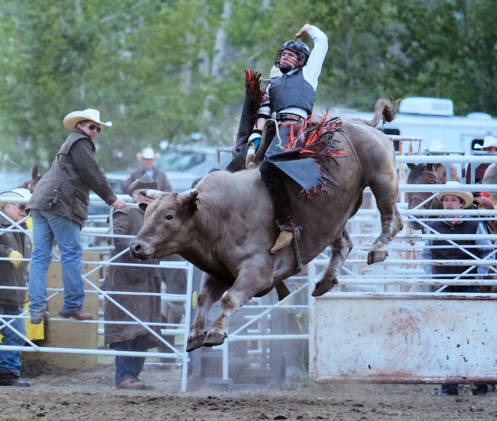 Sixteen-year old Riley Gagnon of Innisfail is off to the National High School Finals Rodeo in Wyoming, July 17 to 23. He is seen here in a bull riding competition earlier