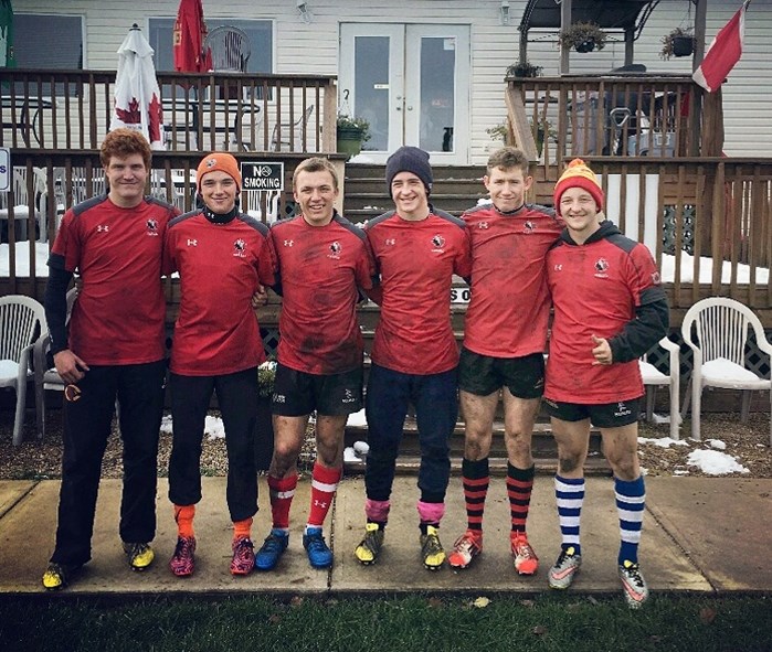 Innisfail teen Thomas Burton, second from right, attended the Canada U-19 rugby training camp in Victoria, B.C. at the end of November.