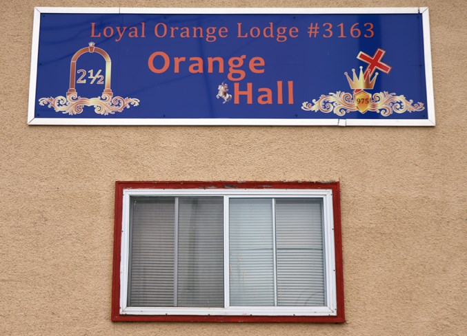 The front facade of the Orange Hall in downtown Innisfail.