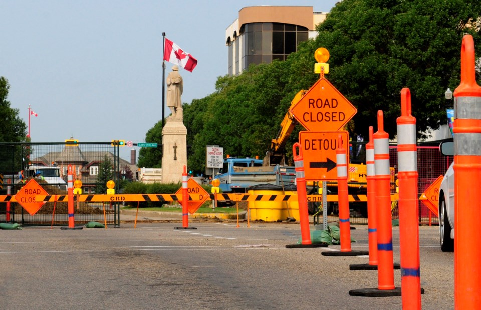 Part of Ross St. in Red Deer will be closed both Saturday and Sunday from 49th Avenue to Gaetz Avenue as construction on Veterans&#8217; Park continues.