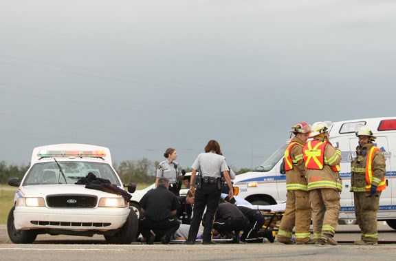 Pictured here is the scene where RCMP Const. Danny Knight was struck by Kenneth Janzen&#8217;s vehicle on July 30, 2008.
