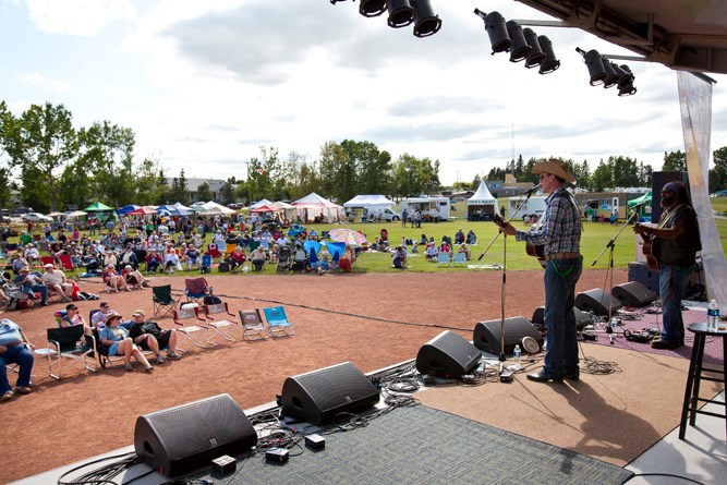 Matt Masters plays a set to a crowd of festival goers at Carstairs Memorial Park last Saturday.