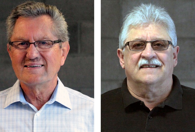 Albert Qually (left), who served as an athletic director, recreation coordinator and coach at Olds College between 1964 and 1995, and Ray Rocheleau, who coached curling,