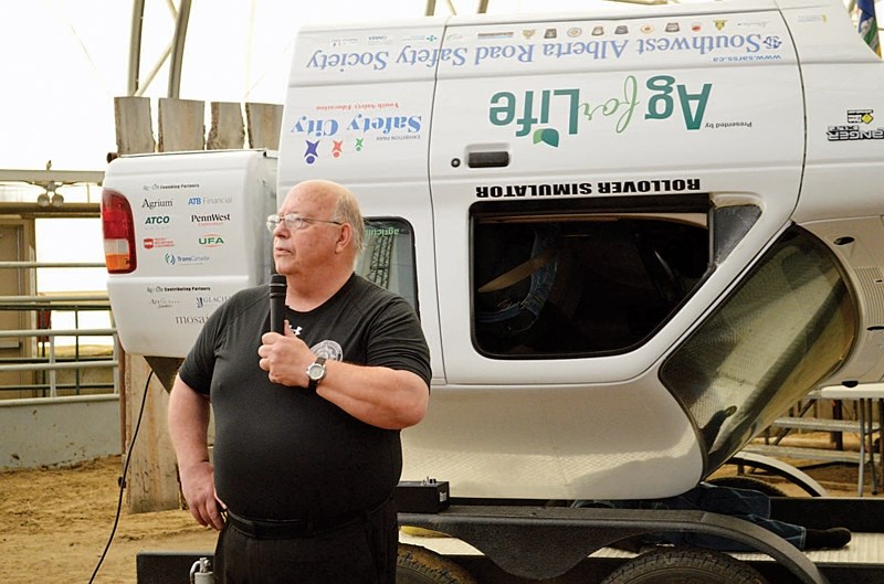 Arthur Anderson conducted a rollover simulation at the Olds Regional Exhibition&#8217;s MegaDome during Summer Synergy on July 9. The presentation was intended to teach young 