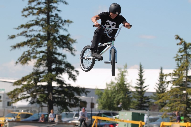 Darcy Peters, who hails from Sundre and now calls Calgary home, goes airborne during a demonstration event at the third annual Hay City Slam BMX competition on July 26. Check 
