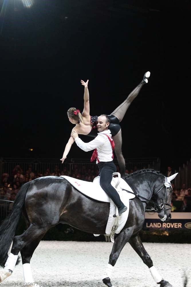 Brooke Boyd of Olds and Todd Griffith competing in the Pas-de-Deux vaulting event at the 2014 Alltech FEI World Equestrian Games in Normandy, France. The world&#8217;s