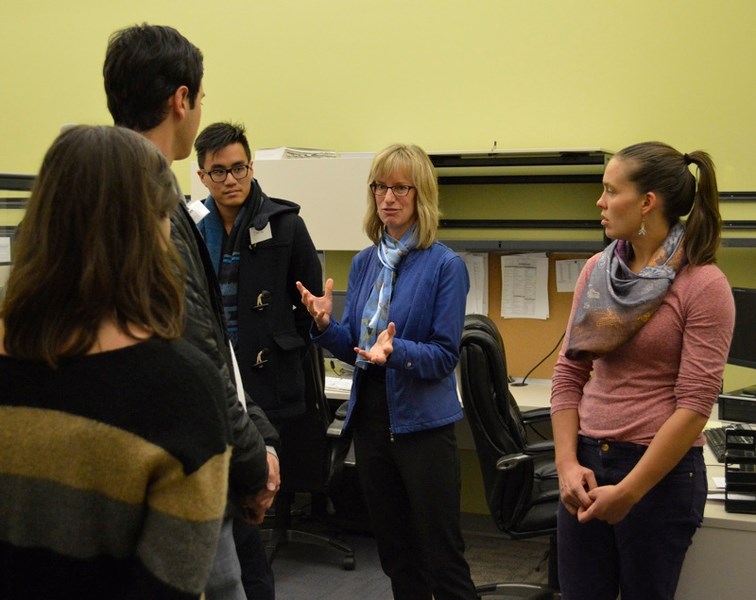 Mary Turner, manager of the Wild Rose Medical Centre (second from right) gives a group of medical students from the University of Calgary a tour of the clinic. Turner is also 