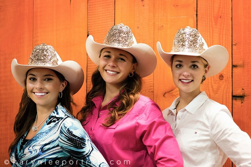 Olds College graduate Mick Plemel (middle) was crowned the 2015 Calgary Stampede Queen. She is joined by Princesses Haley Peckham, left, and Kimberly Stewart, right.