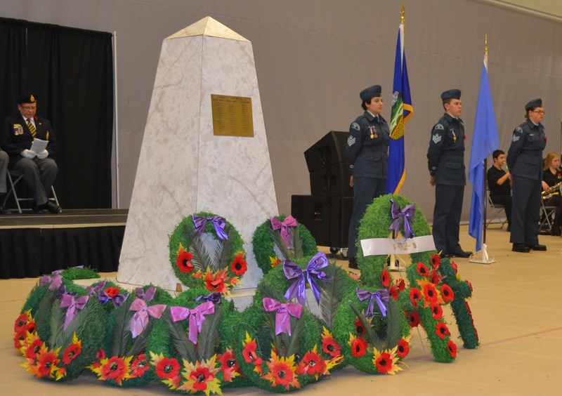 Pictured here are the wreaths left by various individuals and organizations during Remembrance Day in Olds this year.