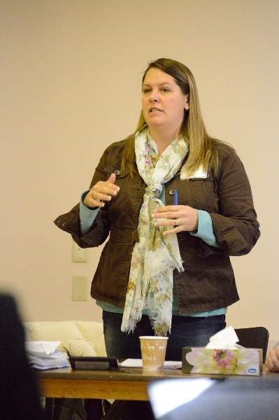 Patricia McKean, a board member on the Mountain View Regional Waste Management Commission, speaks at an all-council meeting at the St. Stephen Catholic Church in Olds on Dec. 