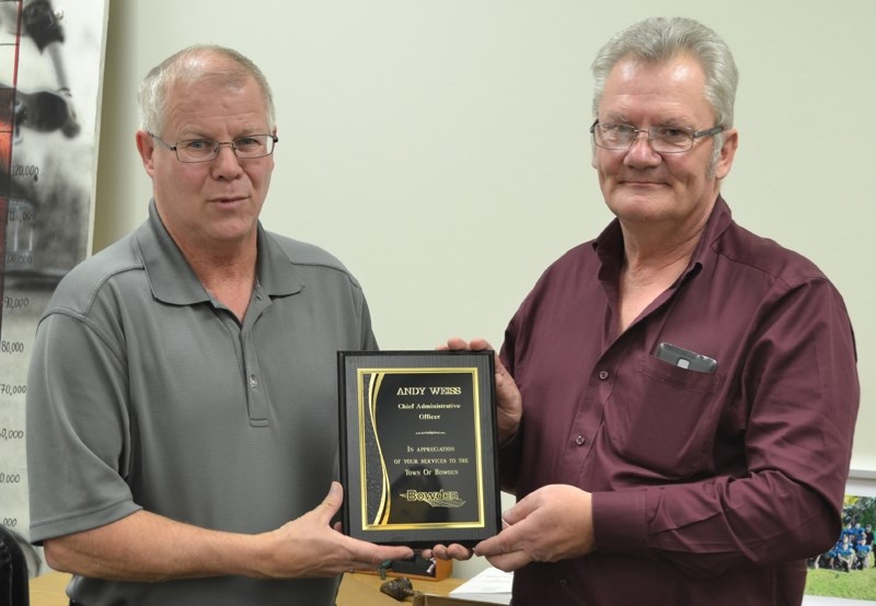 Andy Weiss retired as chief administrative officer for the Town of Bowden last week after a 30-year career in municipal government, about nine with the Town of Bowden. Here,