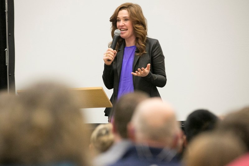 Clara Hughes speaks at the Ralph Klein Centre on March 9.