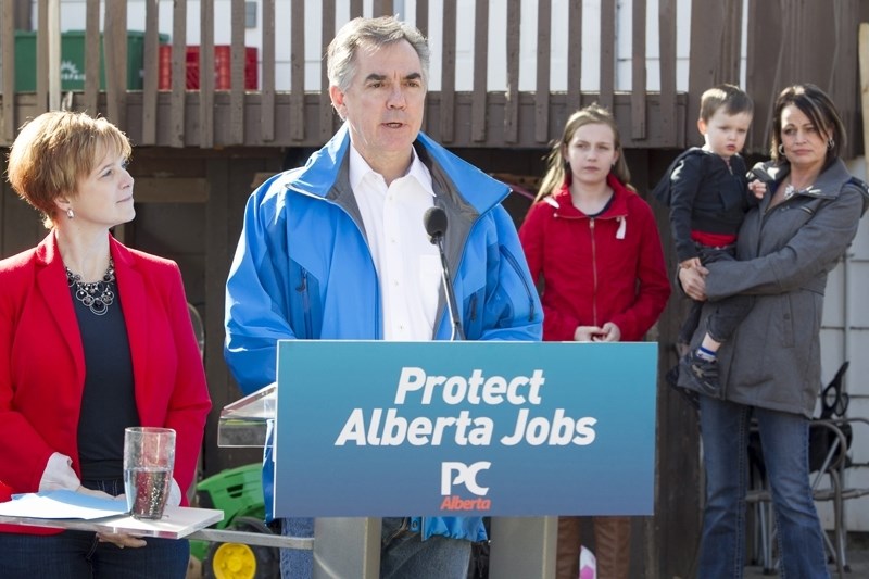 Former Alberta premier Jim Prentice addresses a crowd during a campaign stop. Prentice was among those who died in a plane crash in B.C. Oct. 13.
