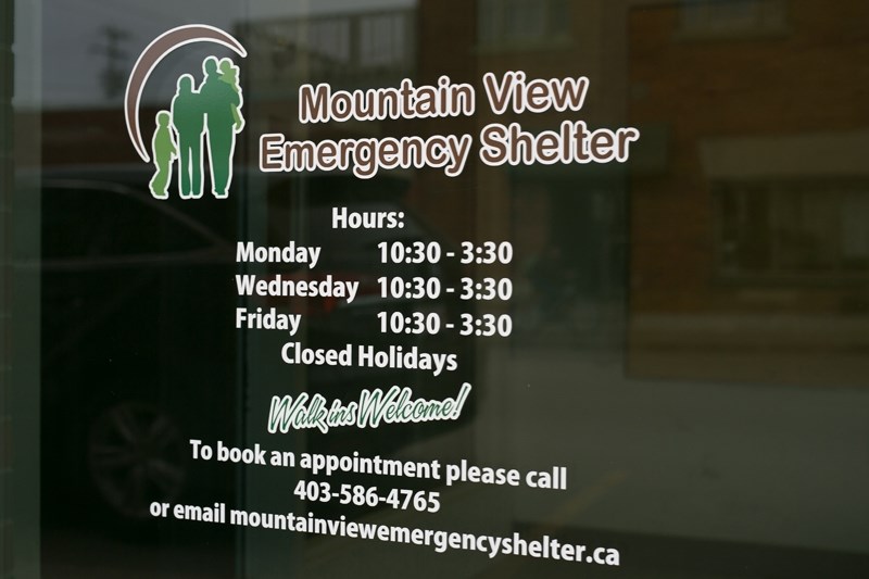 The Mountain View Emergency Shelter Society office located at the intersection of 50 Street and 50 Avenue.