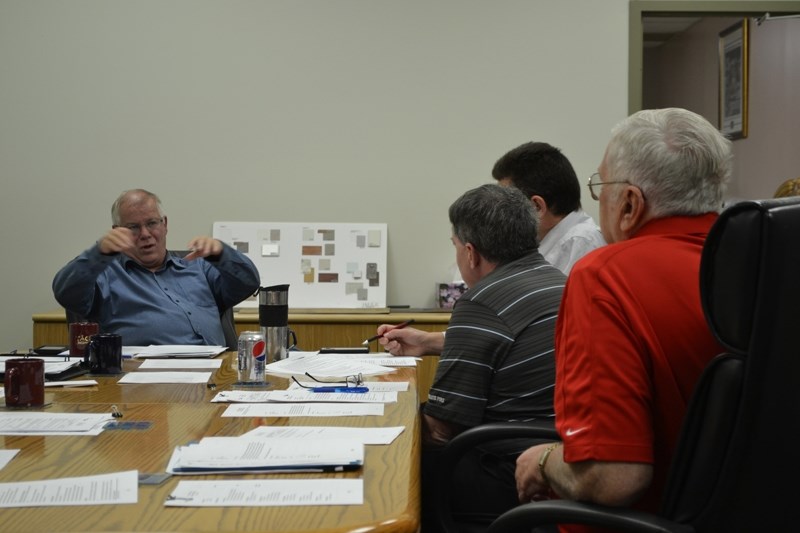 Bowden mayor Robb Stuart (left) makes a point during council&#8217;s discussions on providing grant money to local groups.