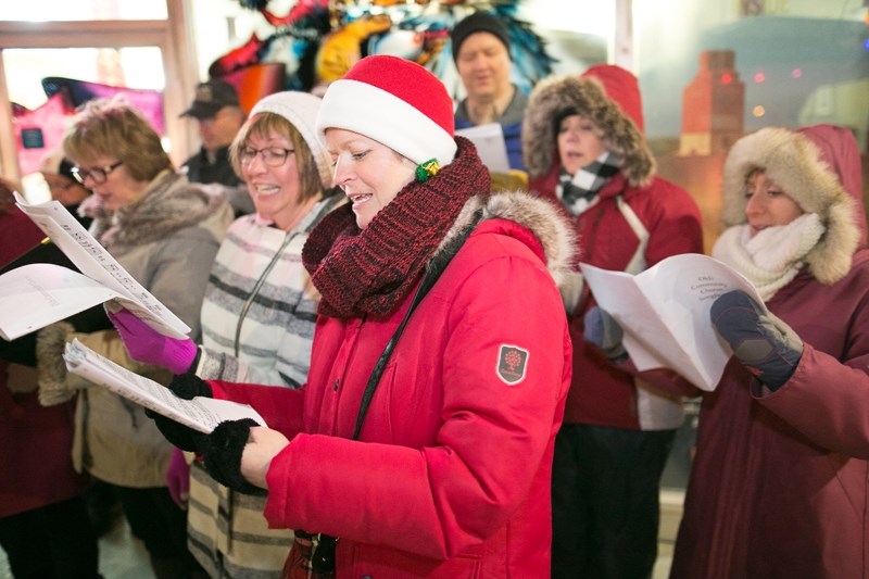 The Olds Community Chorus performs on 50th Avenue.