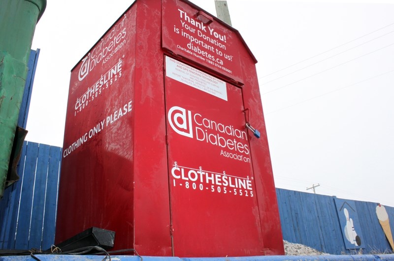 The red clothing donation bin supporting Diabetes Canada &#8211; formerly called the Diabetes Association of Canada &#8211; is now located next to the bowling alley on the