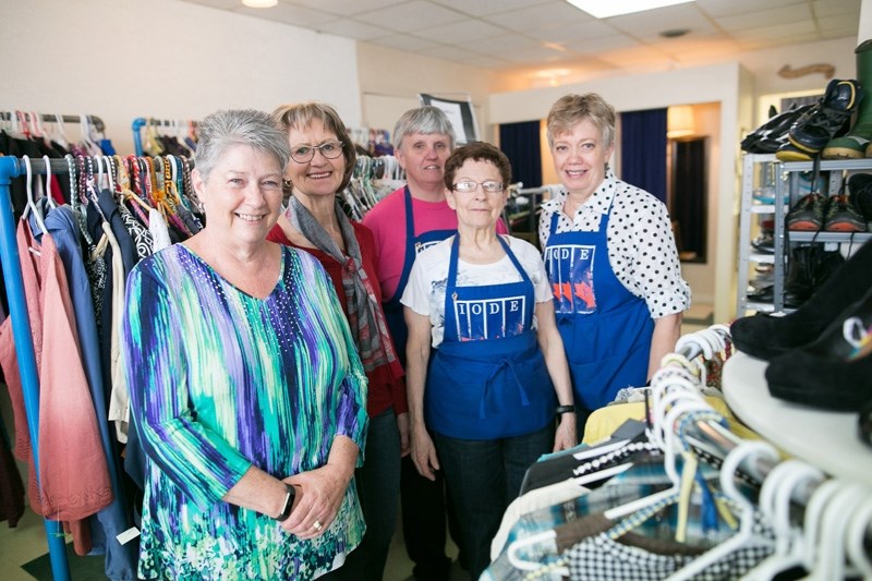 From left, IODE members Joyce Quaife, Clare MacMillan, Debbie Rockwell, Esther Orr and Donna McFadyen at the IODE second-hand clothing shop in Olds. Quafe and MacMillan plan
