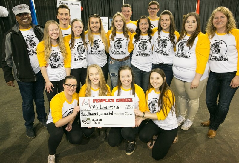 The Olds High School Leadership group with their cheque for $7,500. They received that cheque after being voted the People&#8217;s Choice during the third annual Spring Fling 